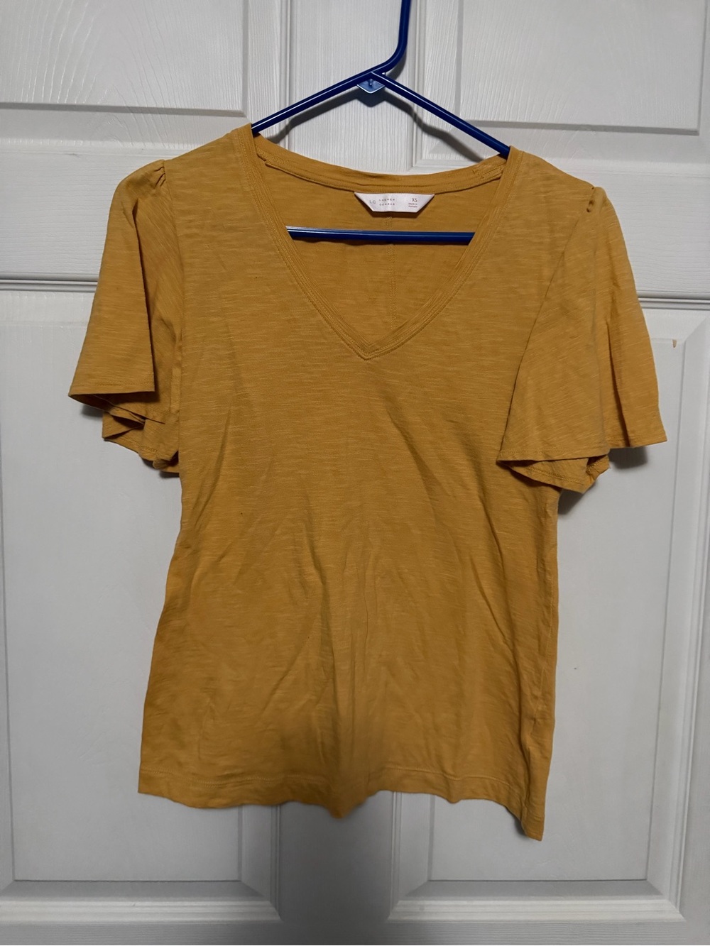 LC Lauren Conrad Mustard V-Neck Flutter Sleeve Tee